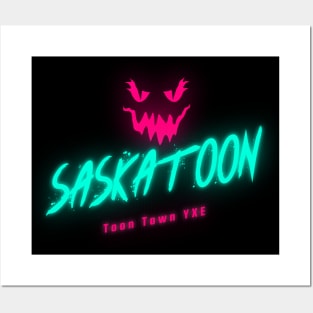 Neon Pink Glow Jack O'Lantern Saskatoon in Anaglyph Style Posters and Art